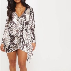 Pretty Little Thing snake print tie side dress
